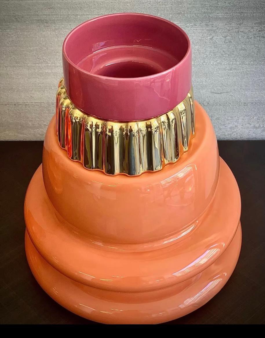 Vaso Bosa Volcano rosa salmone + oro lucido + cicl