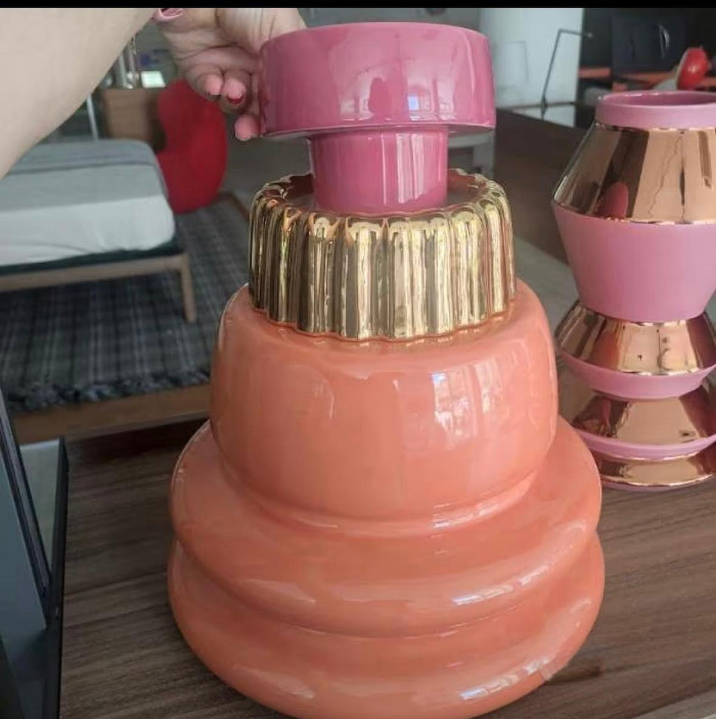 Vaso Bosa Volcano rosa salmone + oro lucido + cicl